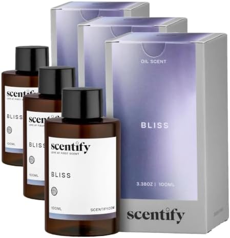 Scentify Bliss Aroma Oil Refill Scent for Oil Diffusers - Eucalyptus, Bergamot, Tea & Powdery Scents - Luxurious Relaxing Aromatherapy Diffuser Fragrance 100ml, 3.38 oz (Pack of 3)