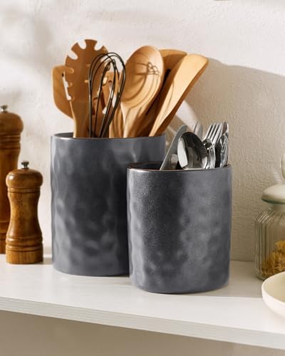 famiware Ceramic Utensil Holder, 7.2"+5.8", Set of 2, Matte Dark Charcoal