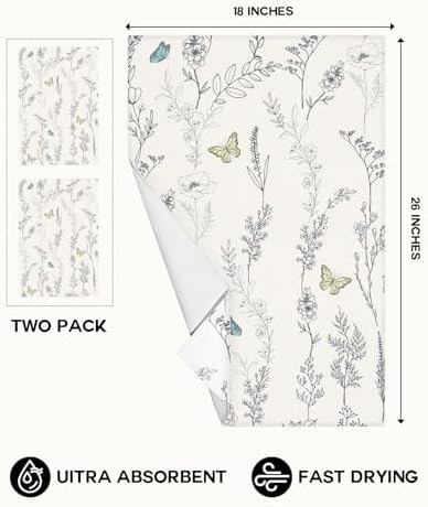 Miss Adola Cute Kitchen Towels Set of 2, 18 x 26 Inch, White Flower