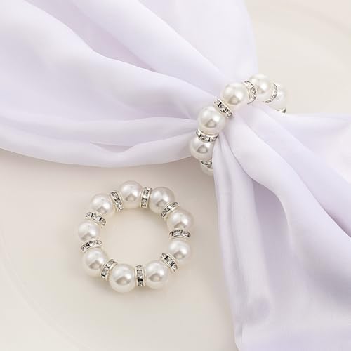 12 PCS Pearl Napkin Rings, White Napkin Rings Buckles for Table, Beaded Pearl Napkins Ring Holders for Wedding Table Decor, Formal Dinner