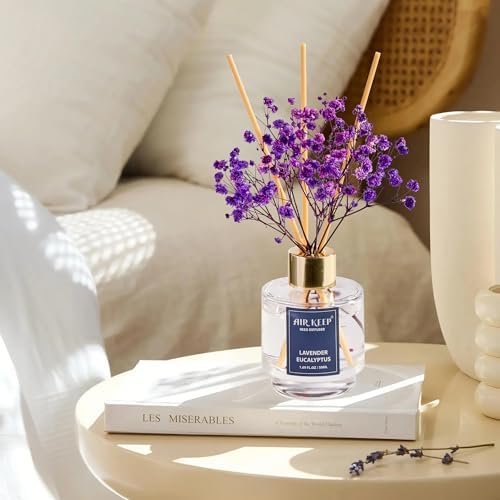 Airkeep Reed Diffuser Set of 3,Clean Linen Ocean Mist&Sea Salt Lavender Eucalyptus Oil Reed Diffusers for Bedroom Living Room Office Aromatherapy Oil Reed Diffuser for Gift 50ml x 3