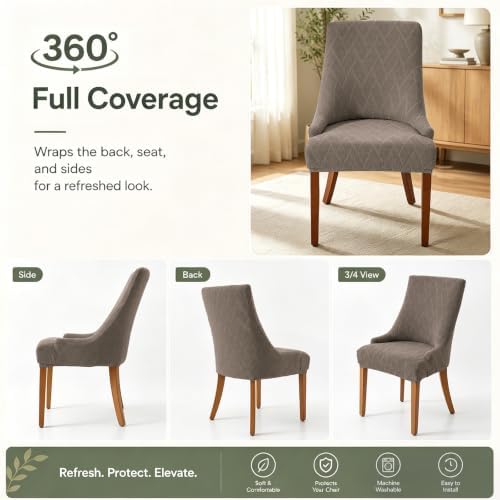 MIFXIN Wingback Side Chair Covers Dining Chair Slipcover Jacquard Stretch Sloping Armchair Protector Arm Chair Seat Cover for Dining Room Living Room Banquet Home Decor (Taupe, 2 Pcs)