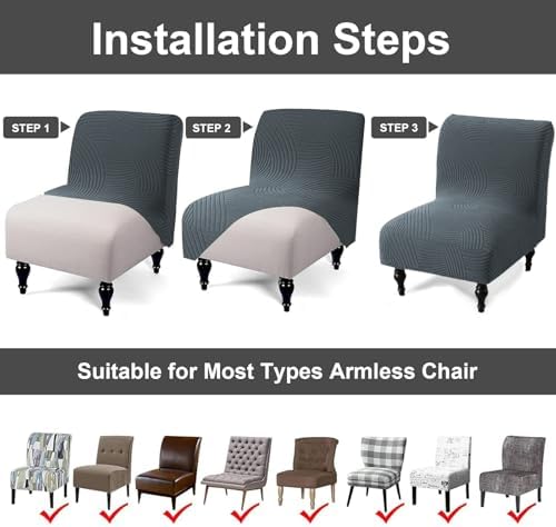 Eco-Ancheng Armless Chair Slipcover Removable Armless Accent Chairs Covers Washable Armless Slipper Chair Slipcover Printed Armless Chair Furniture Protector Covers for Living Dining Room Hotel,24