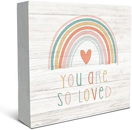 SRADMO You are So Loved Rainbow Heart Wood Box Sign Desk Decor