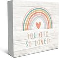SRADMO You are So Loved Rainbow Heart Wood Box Sign Desk Decor