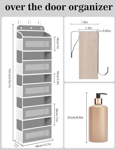 KYEVIS Over The Door Organizer, 5 Shelves Closet Door Hanging Organizer with 10 Mesh Pockets, Nursery Closet Organizer, Baby Essentials, Dorm Room Essentials for Girls