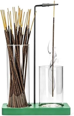 2 in 1 Incense Holder for Sticks Incense Burner Holder with Storage,Glass Upside Down Incense Holder for Sticks with Glass Ash Catcher for Meditation Yoga Spa Room Home Decor[Green]