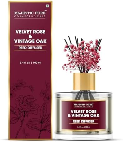 Majestic Pure Velvet Rose & Vintage Oak Reed Diffuser 3.4 fl oz | Elegant Floral Woody Fragrance for Home and Office