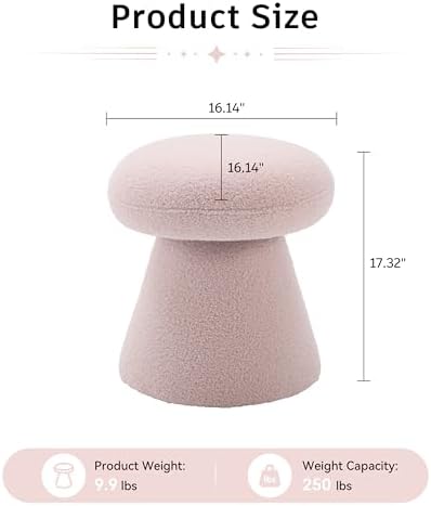 Cute Mushroom Ottoman Stool, Teddy Fleece 360° Swivel Vanity Stool