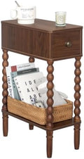 Fultyle Small Narrow Side Table, Skinny Nightstand with Drawer and Shelf