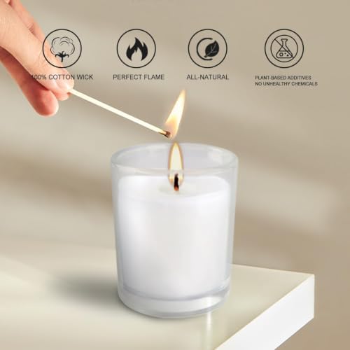 20 Pack Unscented White Clear Glass Filled Votive Candles | Soy Wax, Smokeless, Hand Poured Wax Candles Ideal for Aromatherapy, Spa, Weddings, Birthdays, Holidays & Party Decor