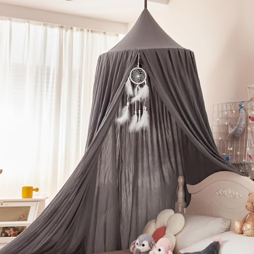 Bed Canopy for Kids, Round Dome Kids Mosquito Net Indoor Outdoor Castle Hanging House Decoration Reading Nook Kids Playing Home Decoration(Dark Gray)