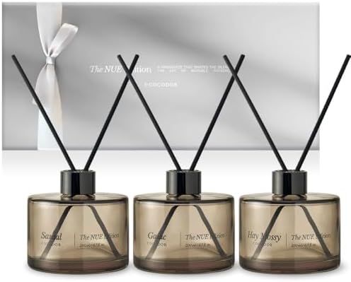 COCODOR The NUE Black Edittion Reed Diffuser Set of 3/6.7oz Each Pack/Hay Mossy,Santal,Gaiac/Home Fragrance Diffuser, Oil Scent Diffuser for Bathroom Shelf Décor