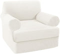 Turquoize T Cushion Chair Slipcover Armchair Slipcover for Living Room Stretch Sofa Cover Soft Armchair Cover Washable Furniture Covers with Individual T Cushion Seat Covers (Chair, Porcelain White)