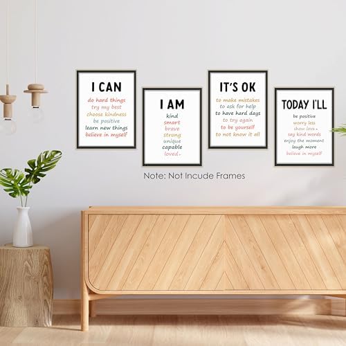 BESERH Positive Affirmation Wall Decor, Inspirational Motivational Quote Wall Art Prints Posters for Classroom Kids Room Nursery Playroom, 12x16 Inches Set of 4 Unframed