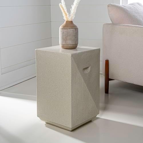 JONATHAN Y Adrian Outdoor Side Table Stool Polyresin 21", Cream Terrazzo