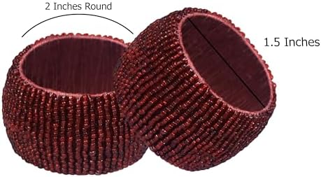 COTTON CRAFT Glitz Handmade Beaded Napkin Rings - Set of 12 - Burgundy