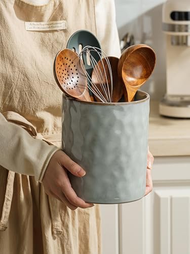 famiware Ceramic Utensil Holder, 7.2"+5.8", Set of 2, Gray