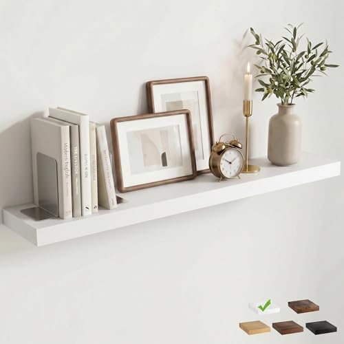 48 Inch Floating Shelves for Wall, 8"D Wood Storage Shelves, White Finish