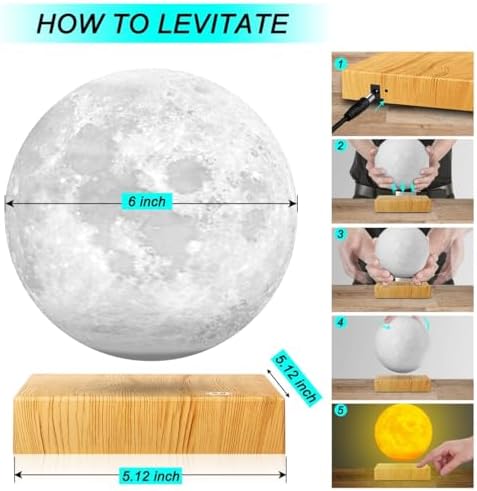 Levitating Moon Lamp - Floating and Spinning Moon Light Spinning in Air - Night Lamp for Office, Home, Room Decor,Holiday Gifts (3 Colors)