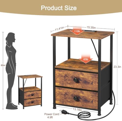 LOAKEKEL Nightstands Set of 2, LED Night Stand with Charging Station