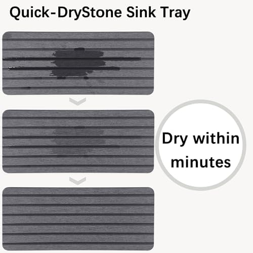 NiuYichee 2 PCS Water Absorbent diatomite Coasters, 10.2" x 4" Water Absorbing Stone Tray for Sink, Stone Drying mat for Kitchen Counter, Stone soap Tray Used for Hand Soaps & toiletries & Plants