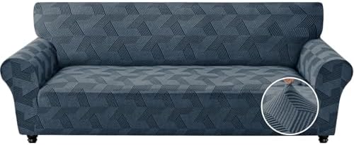 JIVINER 1 Piece Couch Cover for 3 Cushion Couch, Stretch Extra Large Sofa Covers with Elastic Bottom, Washable Oversized Sofa Slipcovers Feature Geometrical Jacquard Fabric (XL Sofa, Dark Grey)