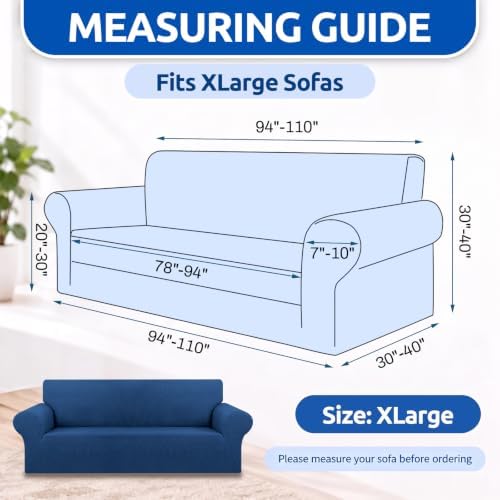 KEKUOU Stretch Oversized Couch Covers for Sofa Slipcover,Classic Blue