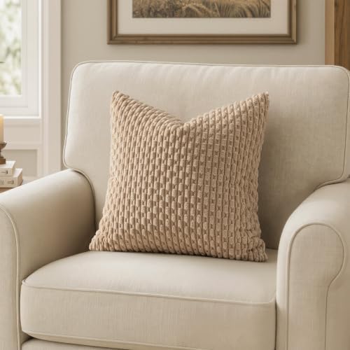 MIULEE Decorative Throw Pillow Covers 20x20 Neutral Tan Textured Corduroy