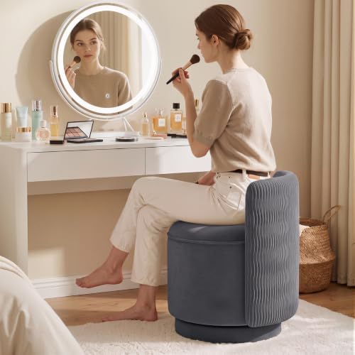 Velvet Vanity Chair with Storage 360° Swivel Accent Stool FootRest