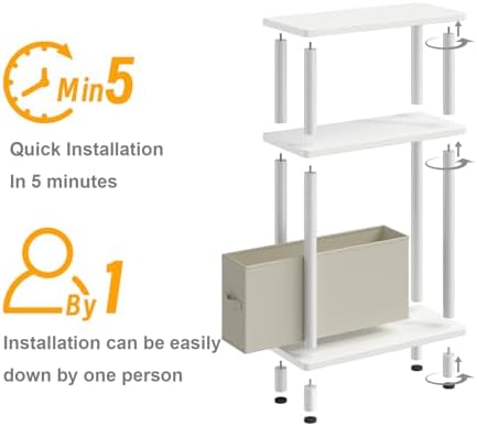Apicizon Narrow Side Table with Fabric Basket, 3-Tier End Table, White