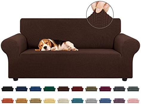 KEKUOU Stretch Loveseat Couch Cover, 2 Cushion Couch Slipcover,Chocolate