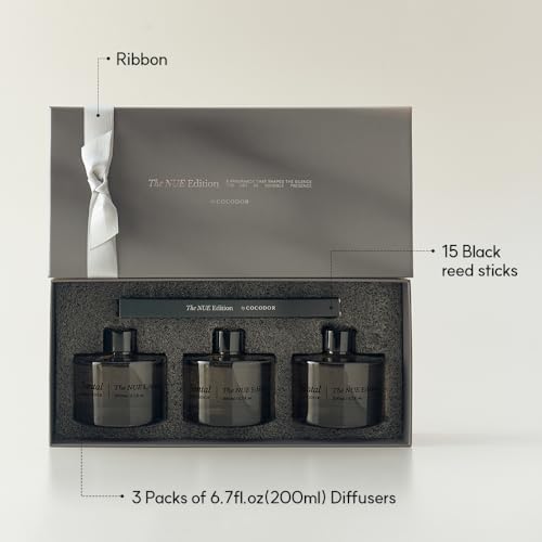 COCODOR The NUE Black Edittion Reed Diffuser Set of 3/6.7oz Each Pack/Hay Mossy,Santal,Gaiac/Home Fragrance Diffuser, Oil Scent Diffuser for Bathroom Shelf Décor