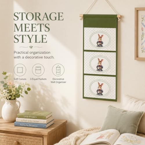 IAXIC Bunny Wall Organizer, Canvas Storage Pockets for Nursery Decor