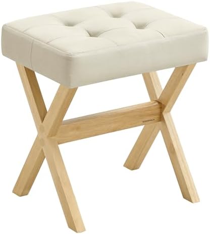 SONGMICS Makeup Stool, Padded Vanity Foot Rest, Solid Wood X Legs