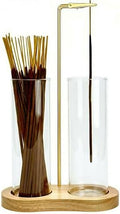 Glass Natural Incense Holder,Warm Minimalism Incense Sticks Burner Holder with Storage,Hang Upside Down Incense Holder for Sticks with Glass Ash Catcher for Meditation Yoga Room (Natural)