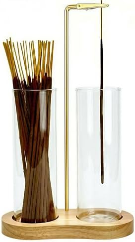 Glass Natural Incense Holder,Warm Minimalism Incense Sticks Burner Holder with Storage,Hang Upside Down Incense Holder for Sticks with Glass Ash Catcher for Meditation Yoga Room (Natural)