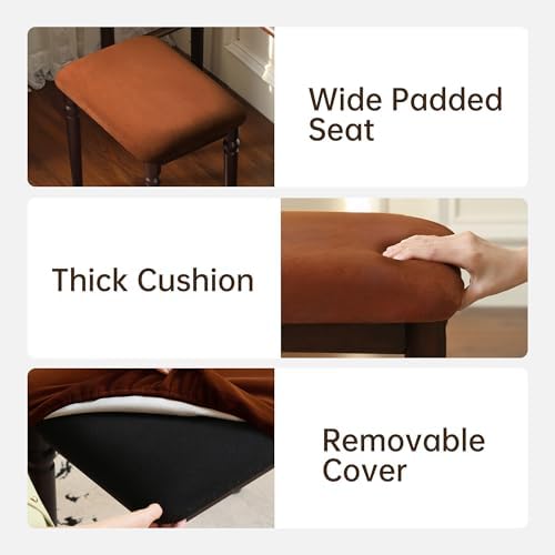 YESWOOD Small Vanity Stool Chair, Beech Wood American Vintage Style Makeup Chair, Footstool for Bedroom, Dining Room, Entryway, Walnut