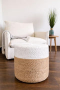 Pouf Ottoman 100% Jute Pouffe Natural Ivory (16"x16"x16")
