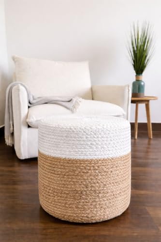 Pouf Ottoman 100% Jute Pouffe Natural Ivory (16"x16"x16")