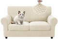 MAXIJIN 3 Pieces Stretch Sofa Covers for 2 Cushion Couch Loveseat Cover for Dogs Washable Love Seat Sofa Slipcovers Thick Soft Furniture Protector with Non Slip Strap (Beige, 55"-69")