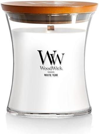 WoodWick White Teak Scented Candle, Crackling Wick, 9.7oz