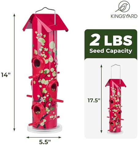 Kingsyard Metal Bird Feeders for Outdoors Hanging, Tube Bird Feeder