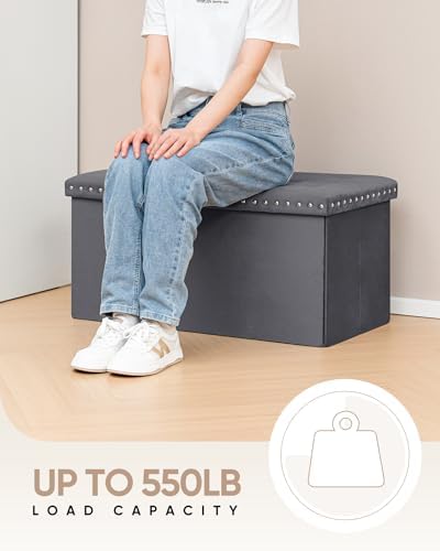 B FSOBEIIALEO Storage Ottoman Bench, 30" Velvet Ottoman With Storage, Grey