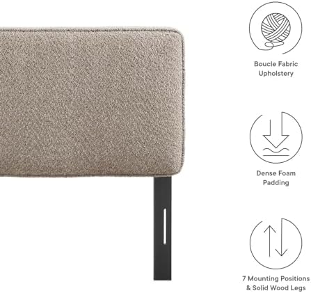 Modway Lindee Queen Size Upholstered Headboard with Oatmeal Boucle Fabric - Modern Fabric Queen Headboard with Height-Adjustable Mounting Positions - Padded Pillow Style