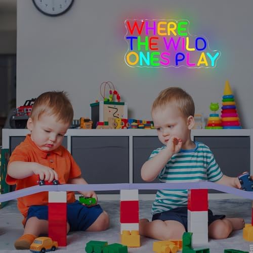 Where The Wild Ones Play Neon Sign Dimmable Playroom Led Wall Decor Kids Play Room Neon Lights for Wall Decor Jungle Nursery Wall Art for Toddler Children