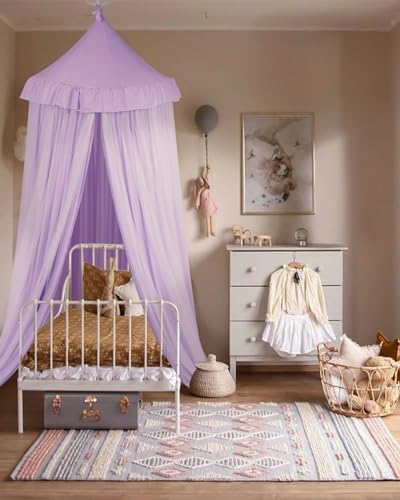 little dove Bed Canopy for Girls with Star Lights, 39.4''x 106'', Purple