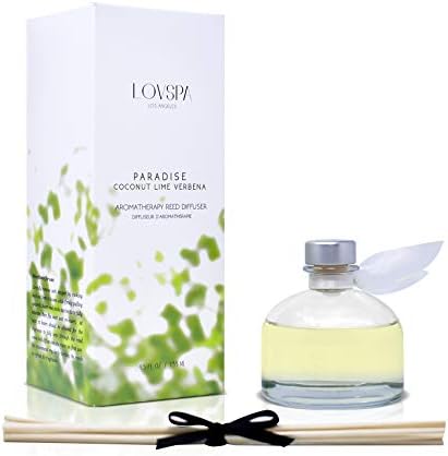 Reed Diffuser Set, Paradise Coconut Lime Verbena Scented Oil Diffuser with Sticks, Home Fragrance Accessories for Bathroom Shelf Decor, Aroma Diffusers for Home or Office Desk, USA Made
