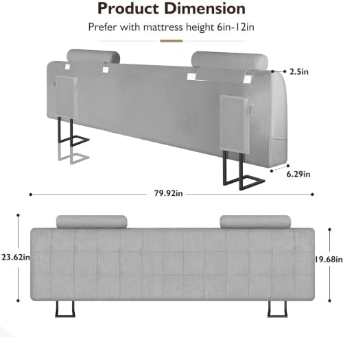 King Headboard with 2 Headrests, Memory Foam Upholstered Headboard