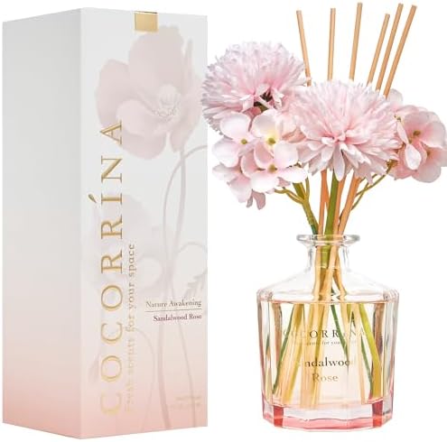 COCORRÍNA Reed Diffuser - Sandalwood Rose 8.5 Fl.oz Flower Reed Diffuser Set with 8 Sticks, Home Fragrance Reed Diffuser for Home Bedroom Office Bathroom Shelf Decor (Master Collection)